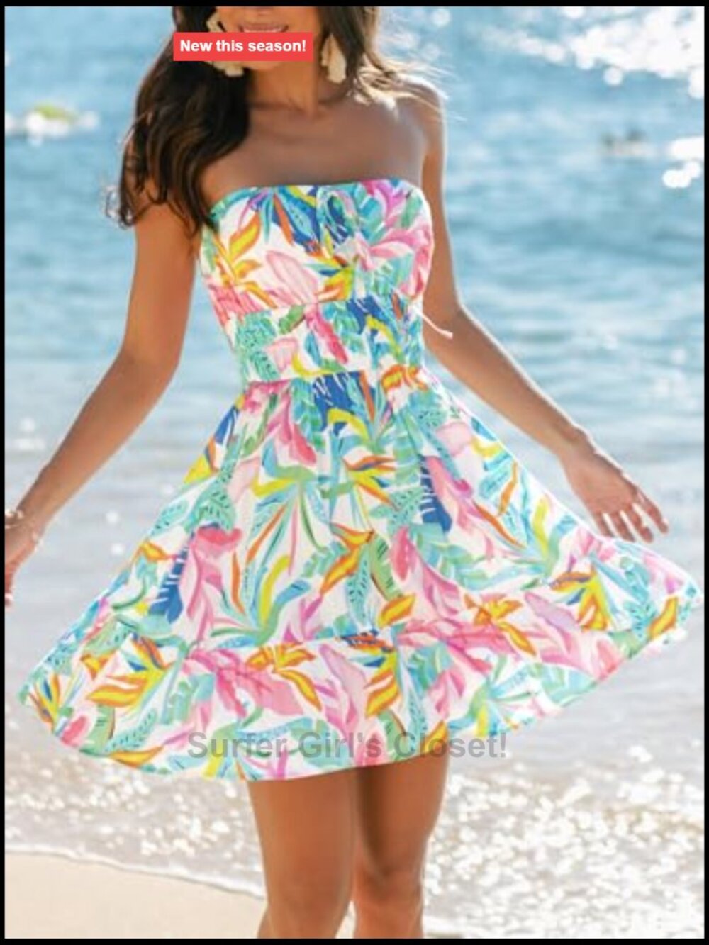 Strapless Smocked Mini Dress, Fit & Flare, Summer Beach Vacation - Picture 7 of 7